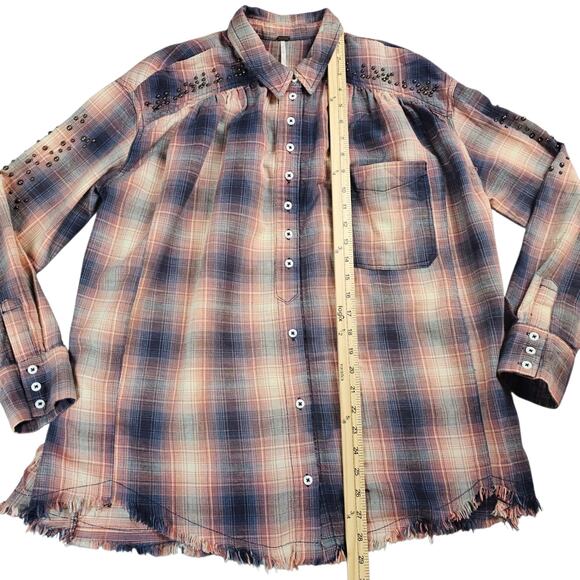 Free People Shirt Womens XS Multicolor Plaid Oversized Casual Studded Button Up - Picture 13 of 15